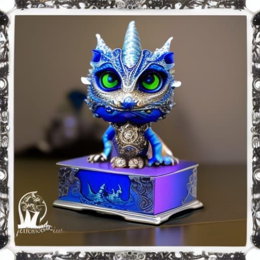 Cute Dragon Protects Magical Box, Bobblehead Style