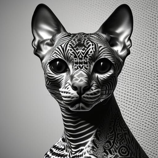 Sphynx Cat with Yakuza Tattoos: Photorealistic Portrait