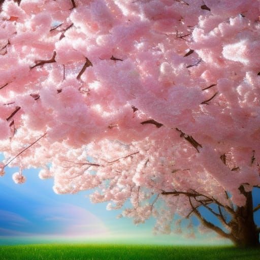 Pink Cherry Blossoms with Stained Glass Windows