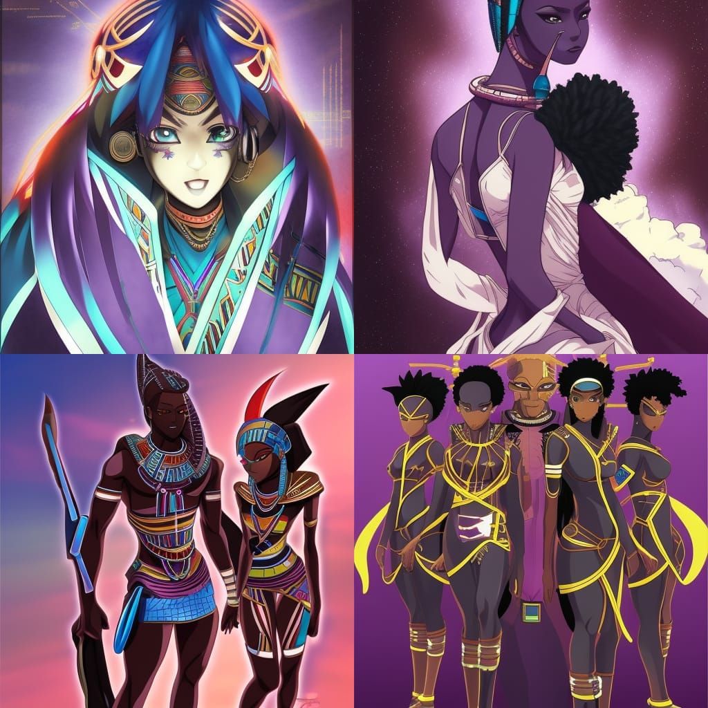 Futuristic African Egyptian Gods in Anime Style