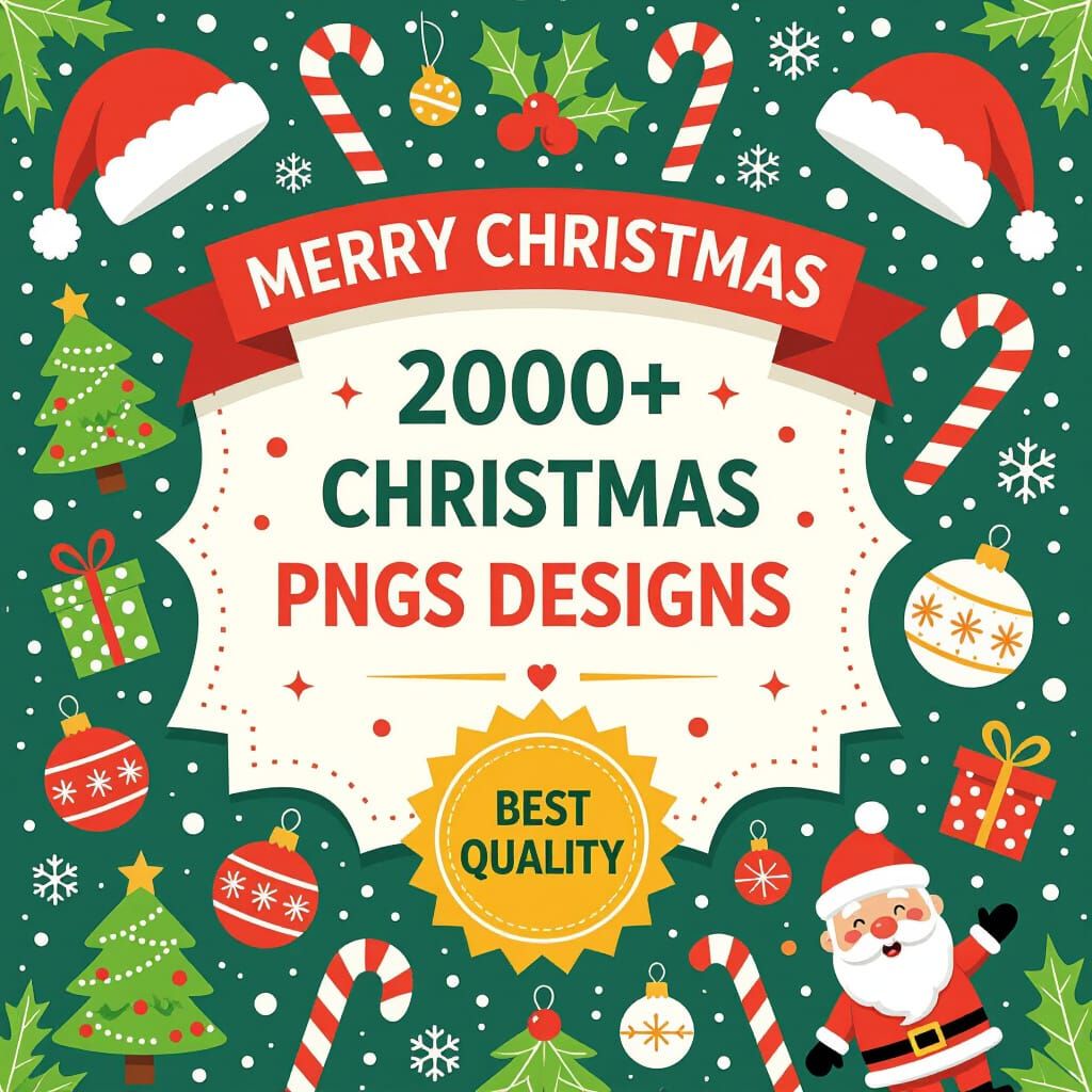 Festive Christmas PNG Bundle Ad with Cartoon Elements