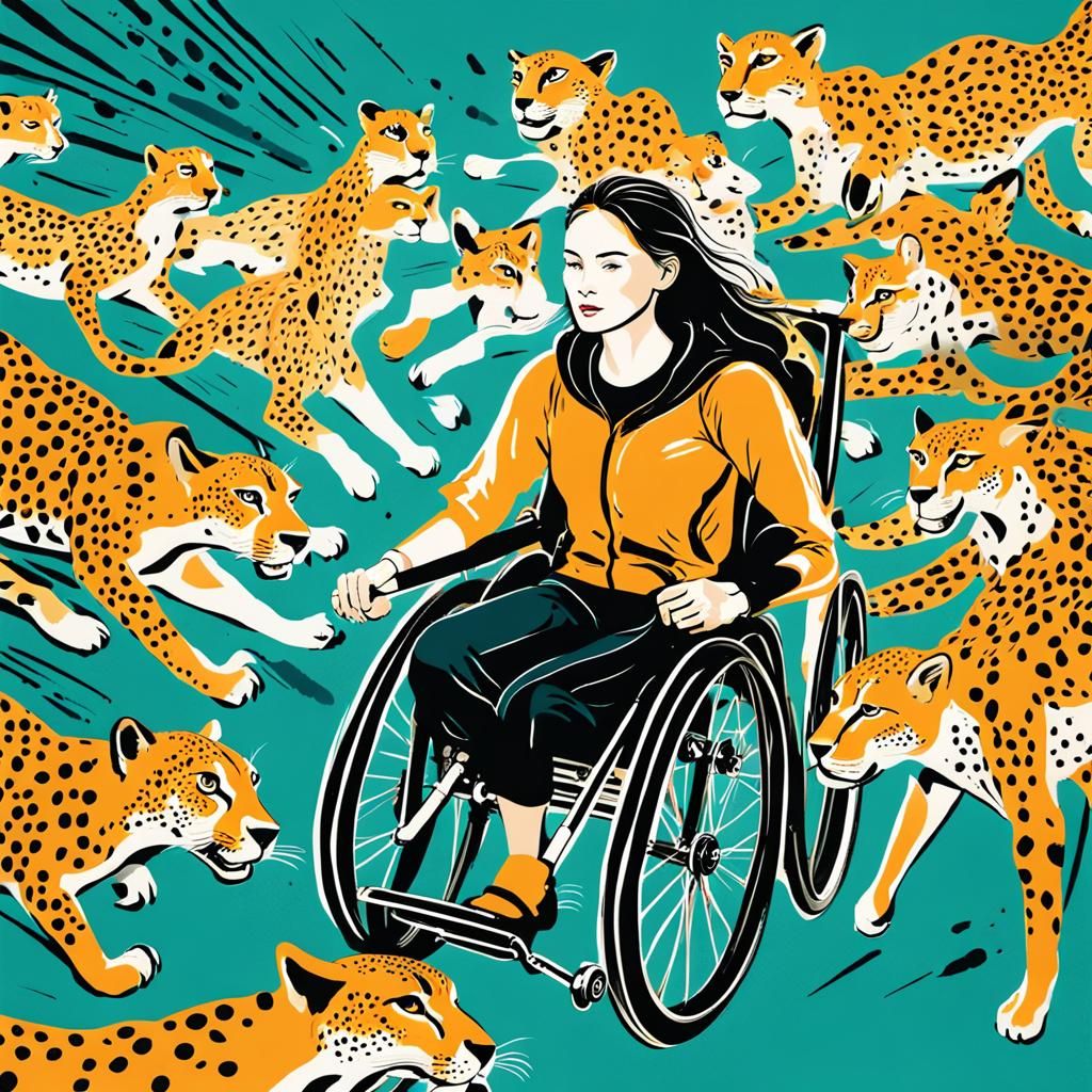 Paralympic Winner with Cheetahs: Abstract Digital Art