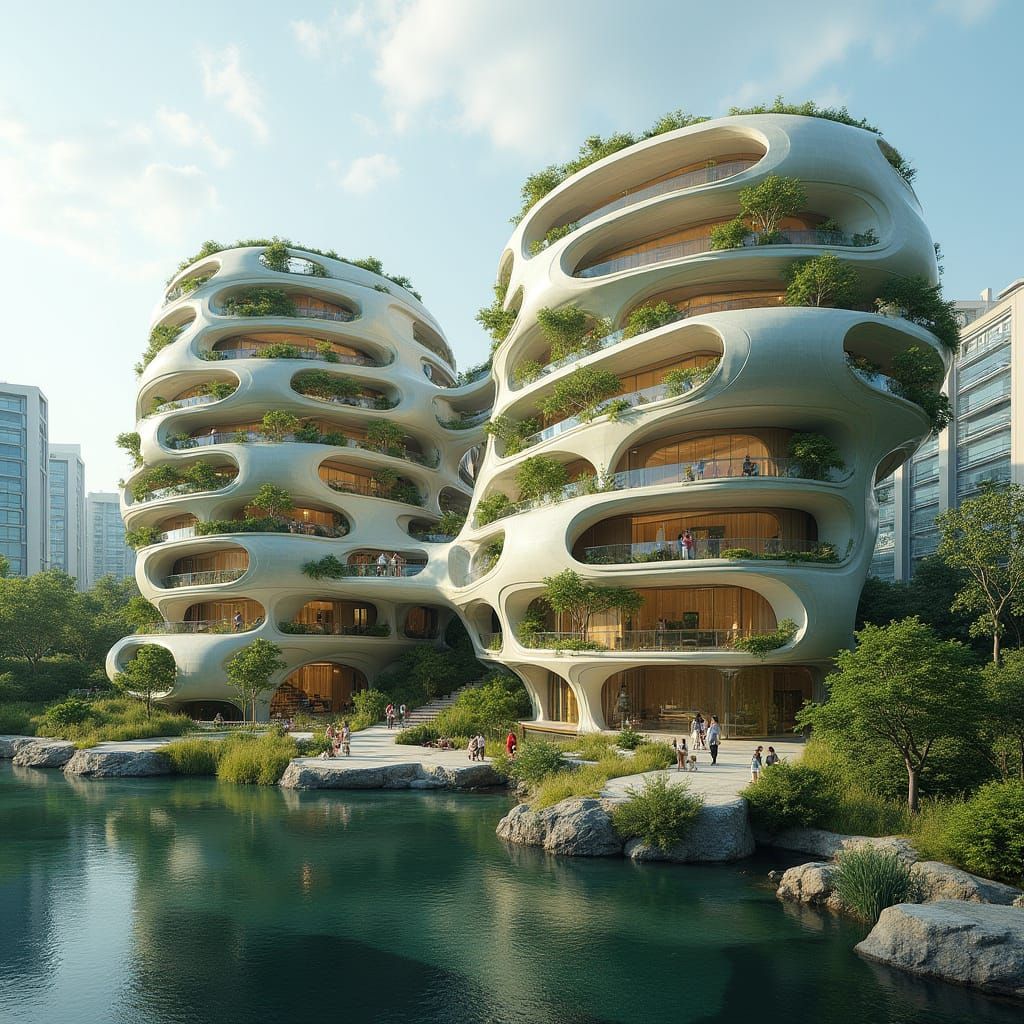 Futuristic Organic Complex with Transparent Plastic Building...