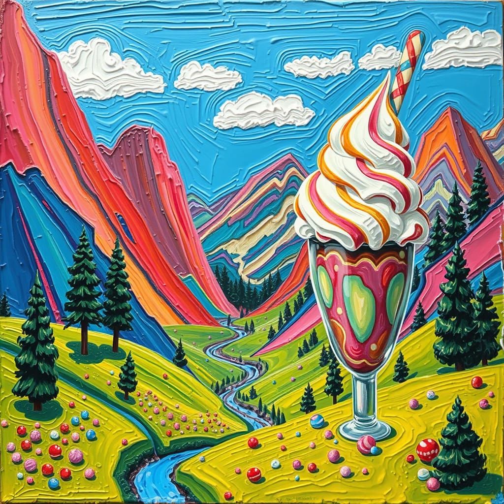 Vibrant Expressionist Landscape with Impasto Candy Landscape...