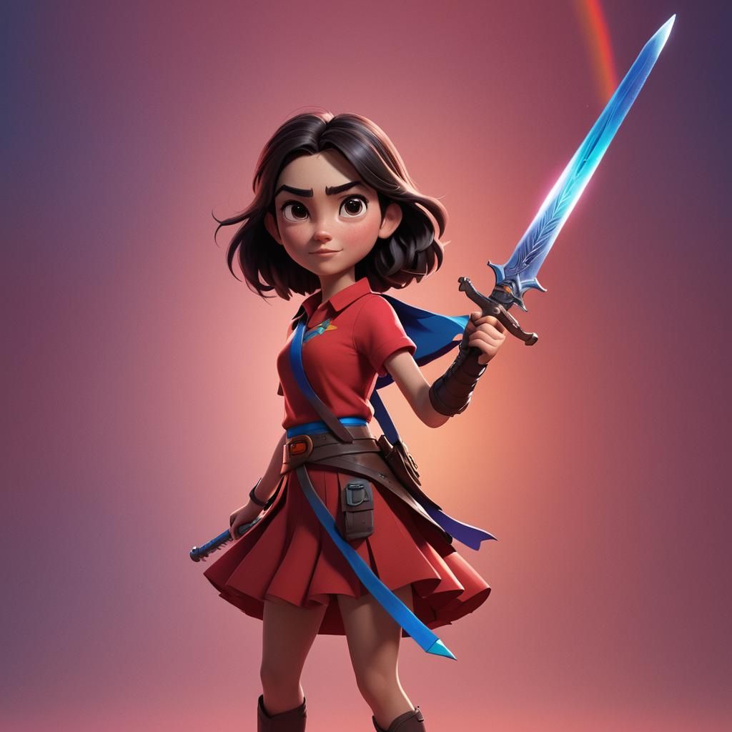 Girl with Sword: Pixar-Inspired 3D Digital Art
