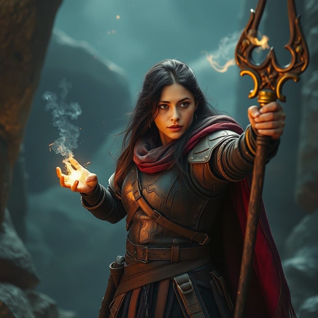 Gina Rodriguez as D&D Warlock in Photorealistic Style