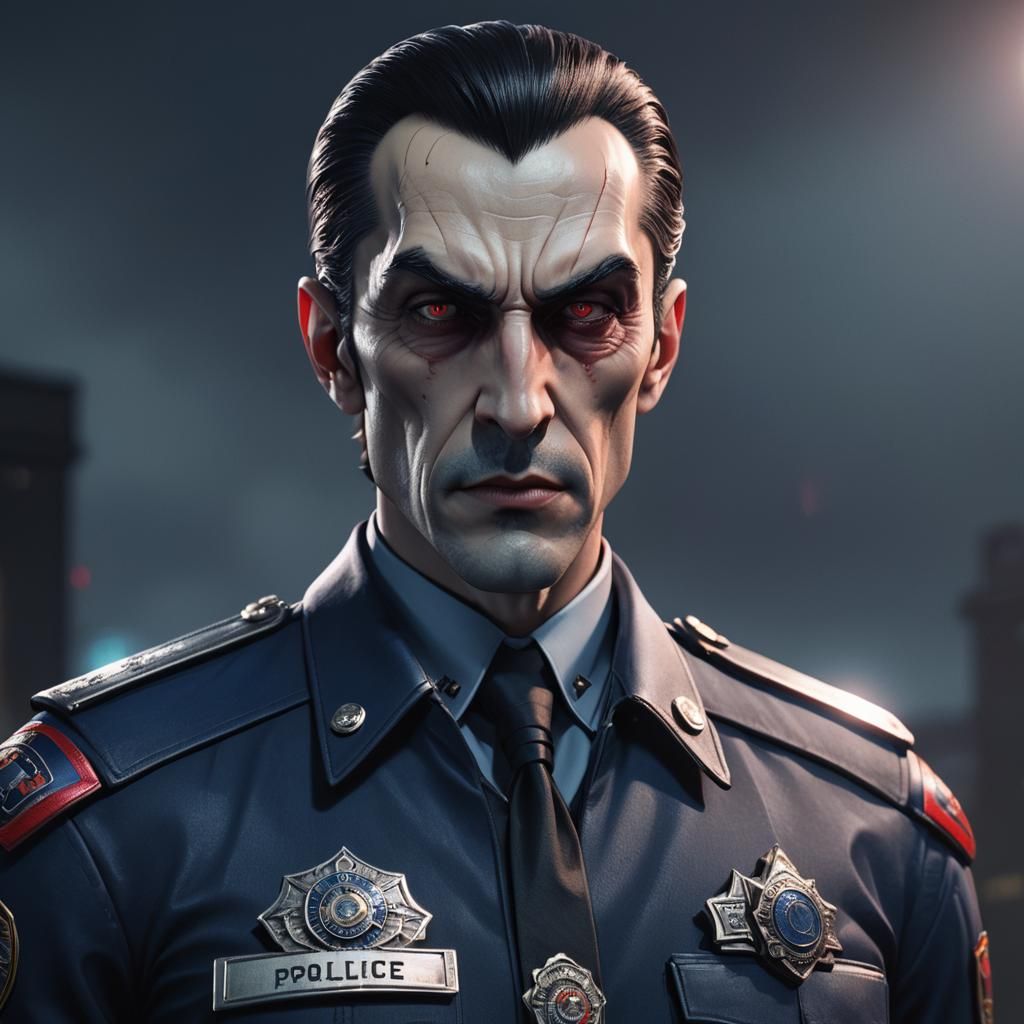 Dracula in Police Uniform: 3D Anime Art