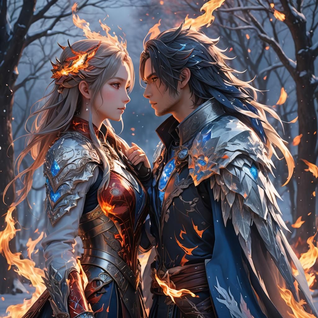 Fiery Icy Lovers in 3D Anime Art