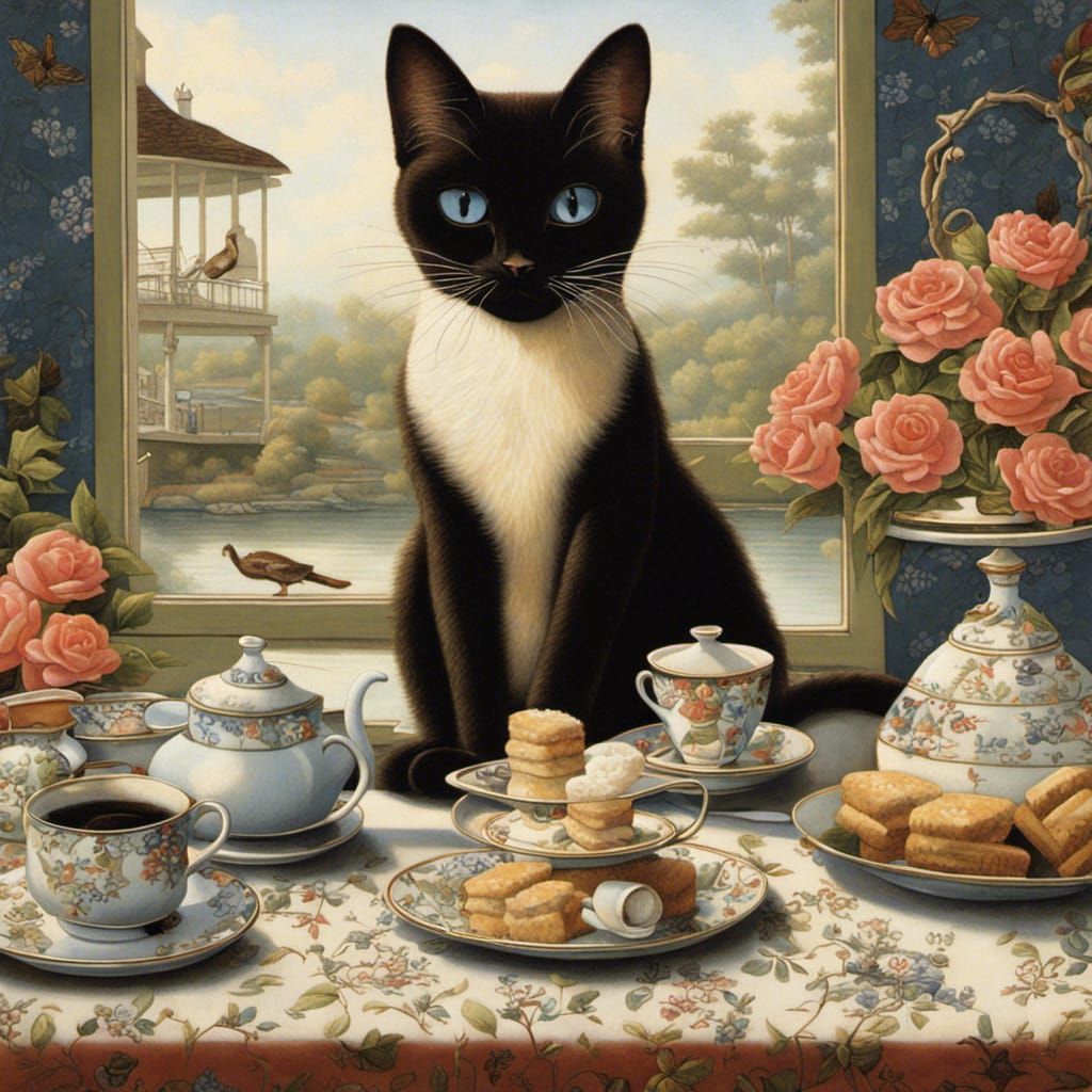 Siamese Cat's Whimsical Afternoon Tea Party