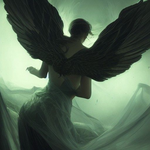 Dark Fantasy Angel Wings in Bedroom, Hyperdetailed Art