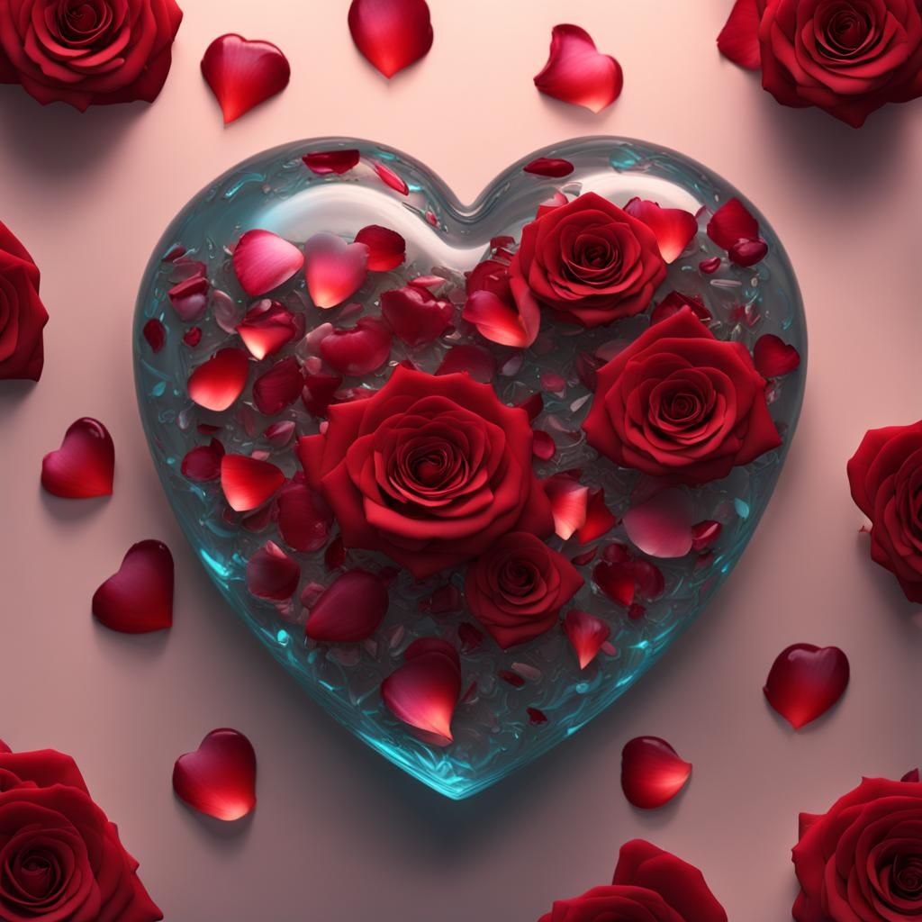 Glass Heart Filled with Roses: Fantasy Art