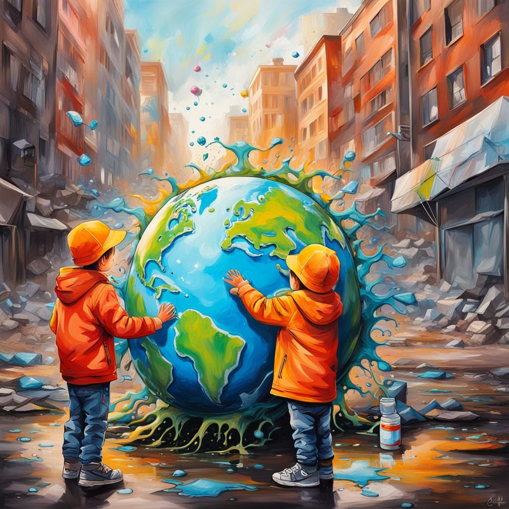 Kids Protect Earth in Graffiti Street Art