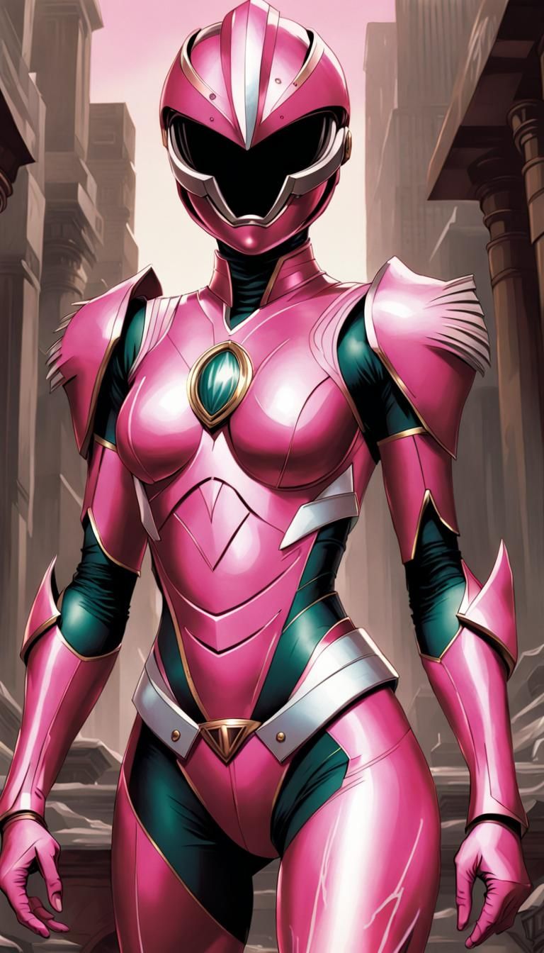 Pink Power Ranger with Scarab Motif in Comic Style