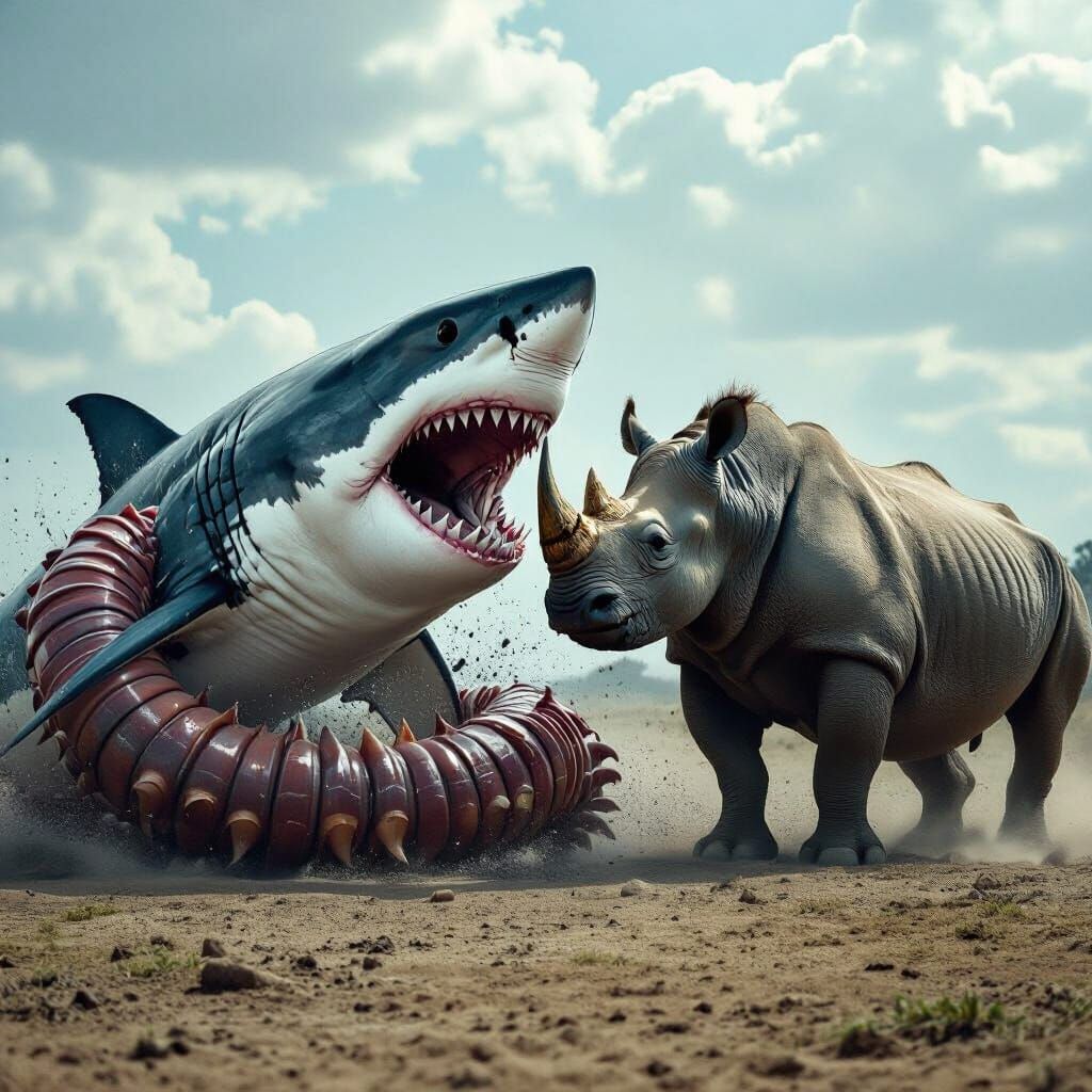 Epic Clash: Shark, Rhino, and Bobbit Worm Battle