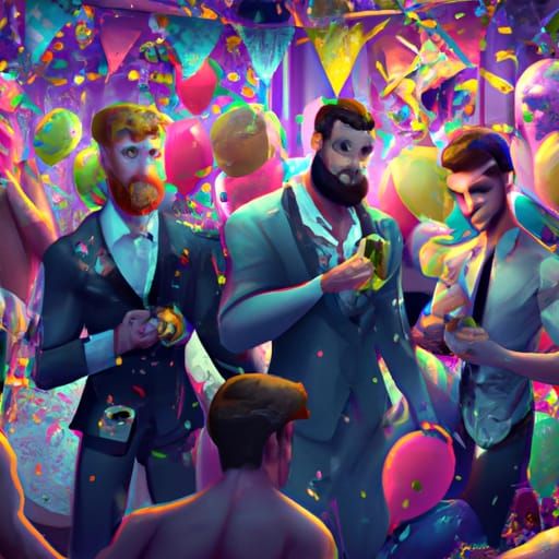Epic Gay Men Party: Detailed Digital Matte Painting