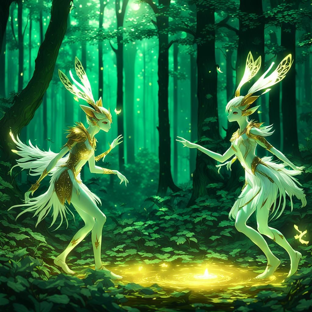 Enchanted Forest Spirits in 3D Anime Art