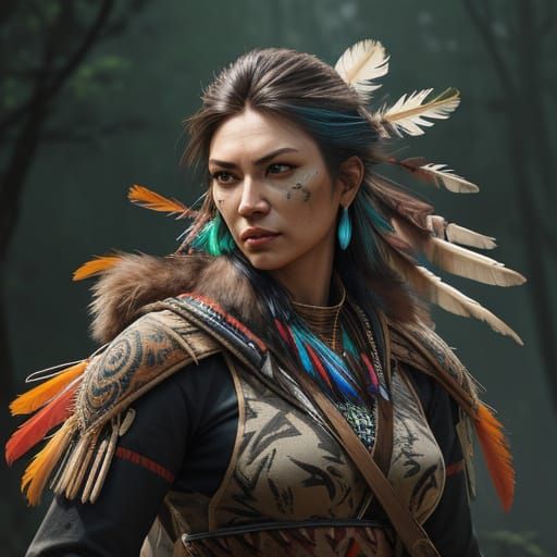 Hyperrealistic Native Warrior Maiden