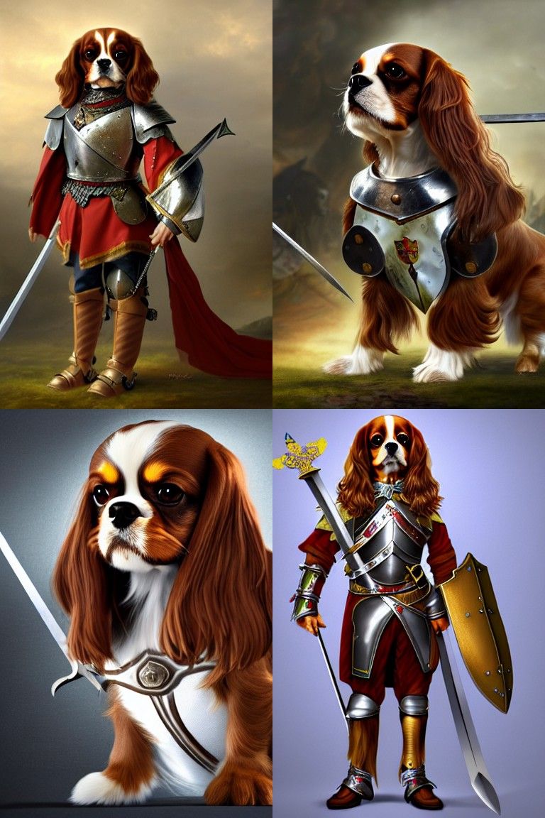 Armored Cavalier King Charles Spaniel Fantasy Art