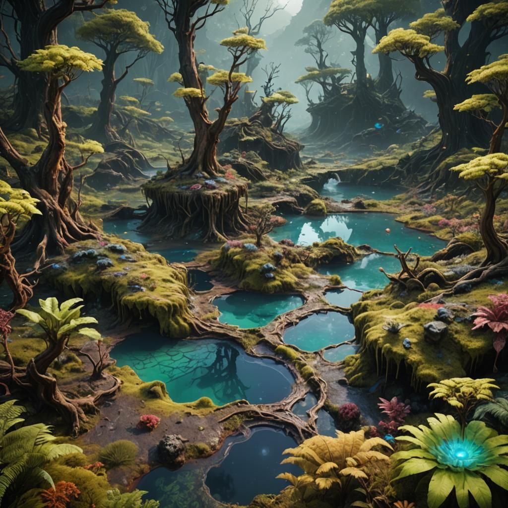 Acid Pools on Alien World: Detailed Matte Painting