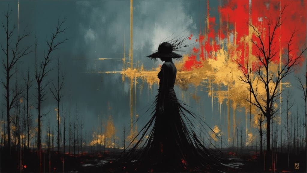 Gothic Punk Figure in Stark Light and Desolate Landscape