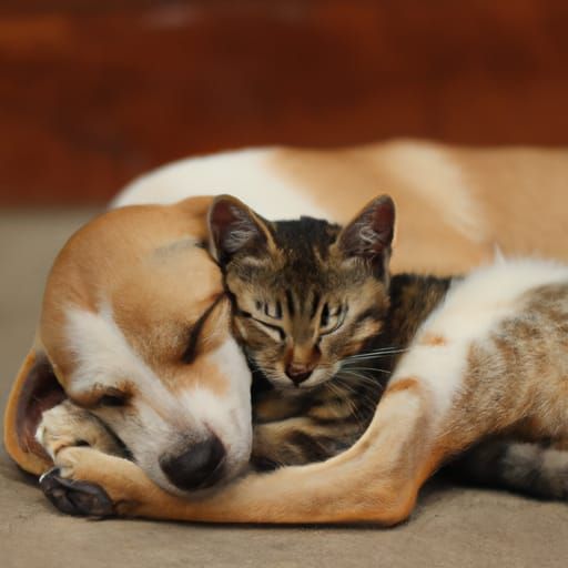 Puppy and Kitten Sleeping Heart Shape, Bokeh Photography