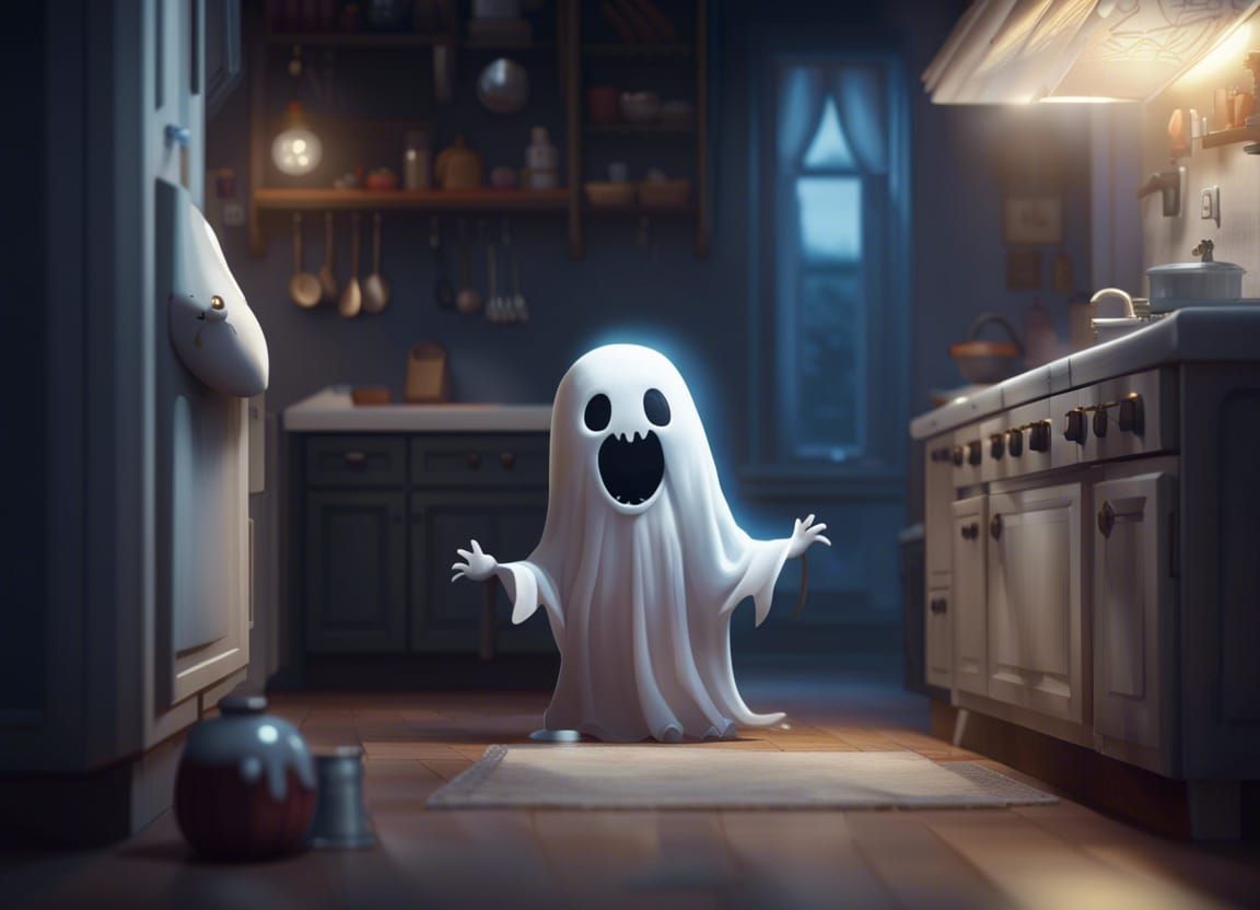 Cute Fantasy Ghost Scaring Cat: Hyperrealistic 4K