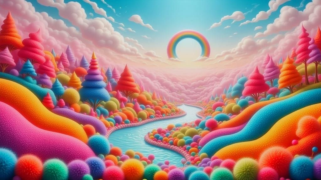 Rainbow Pom Pom Dreamscape in Surreal Style