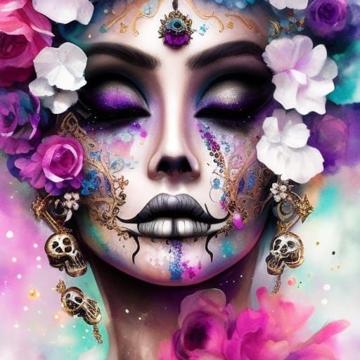 Fantastical Skull Queen Dripping Flowers and Sparkles