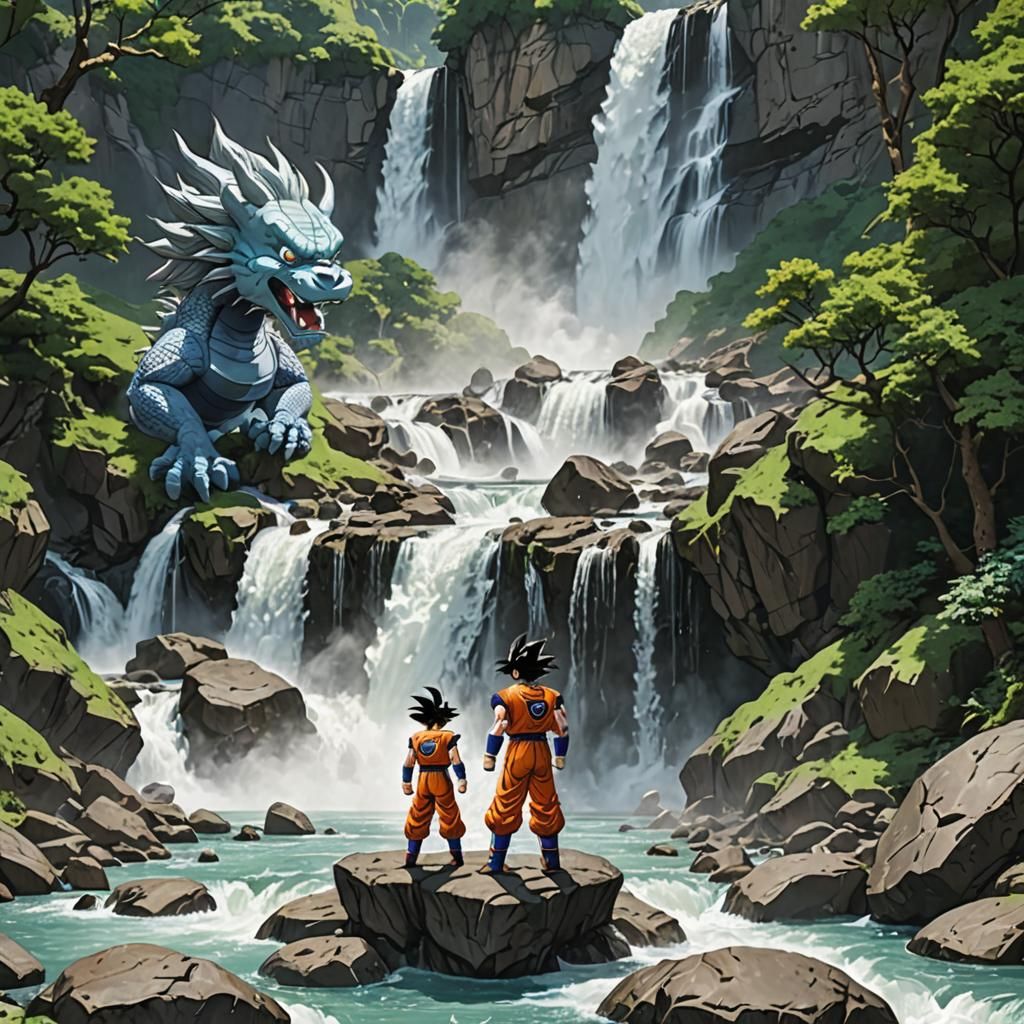 Dragon Ball Adventure by a Waterfall