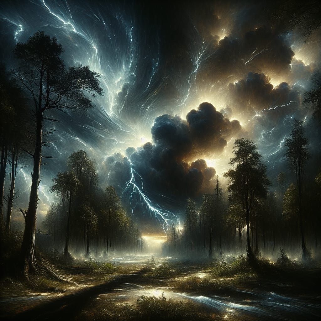 <lora:Dark Woodlands:1.0> A dark forbidding forest glade und...