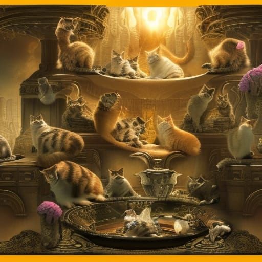 Cinematic Bowl of Cats Digital Painting