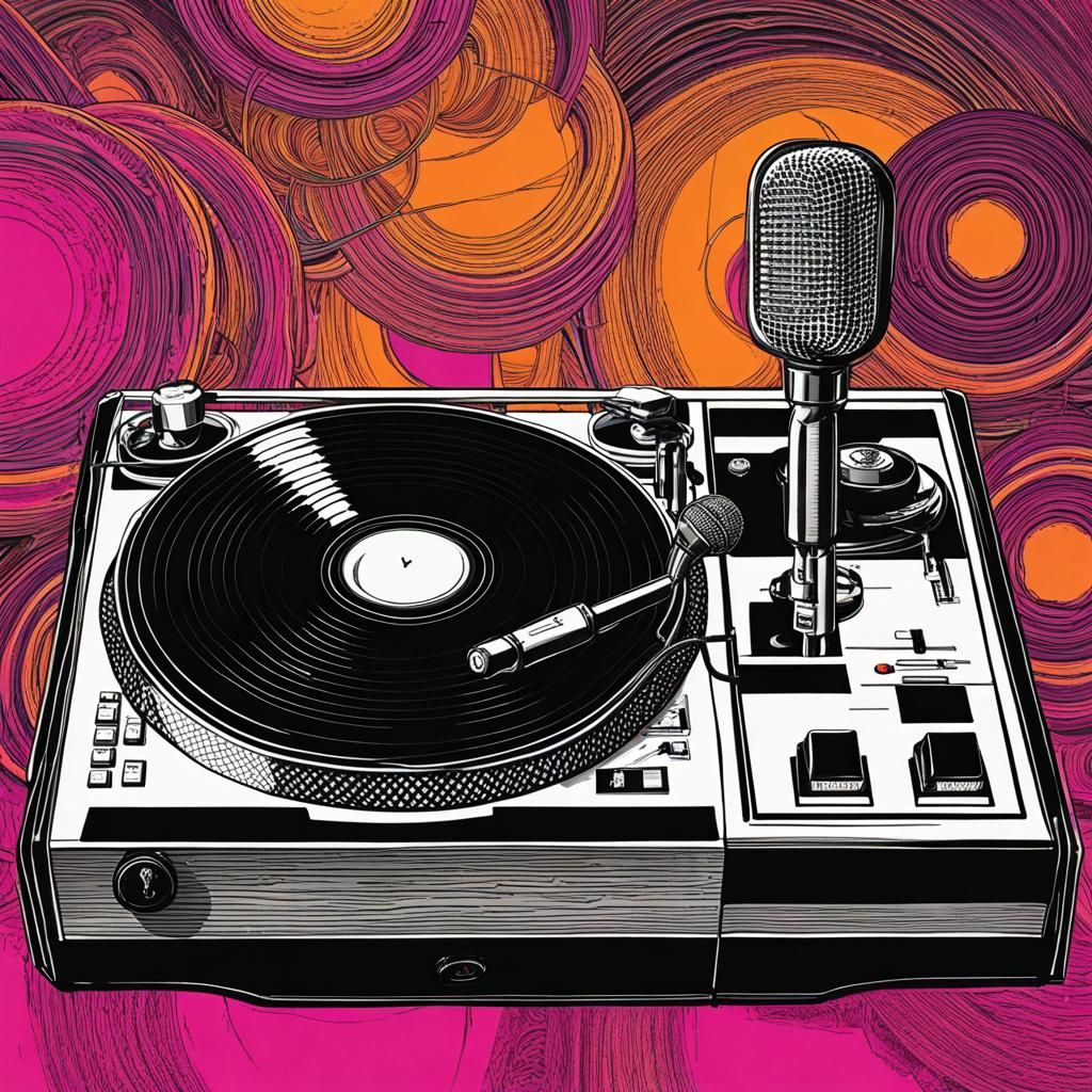 Psychedelic Turntables and Microphone Sketch