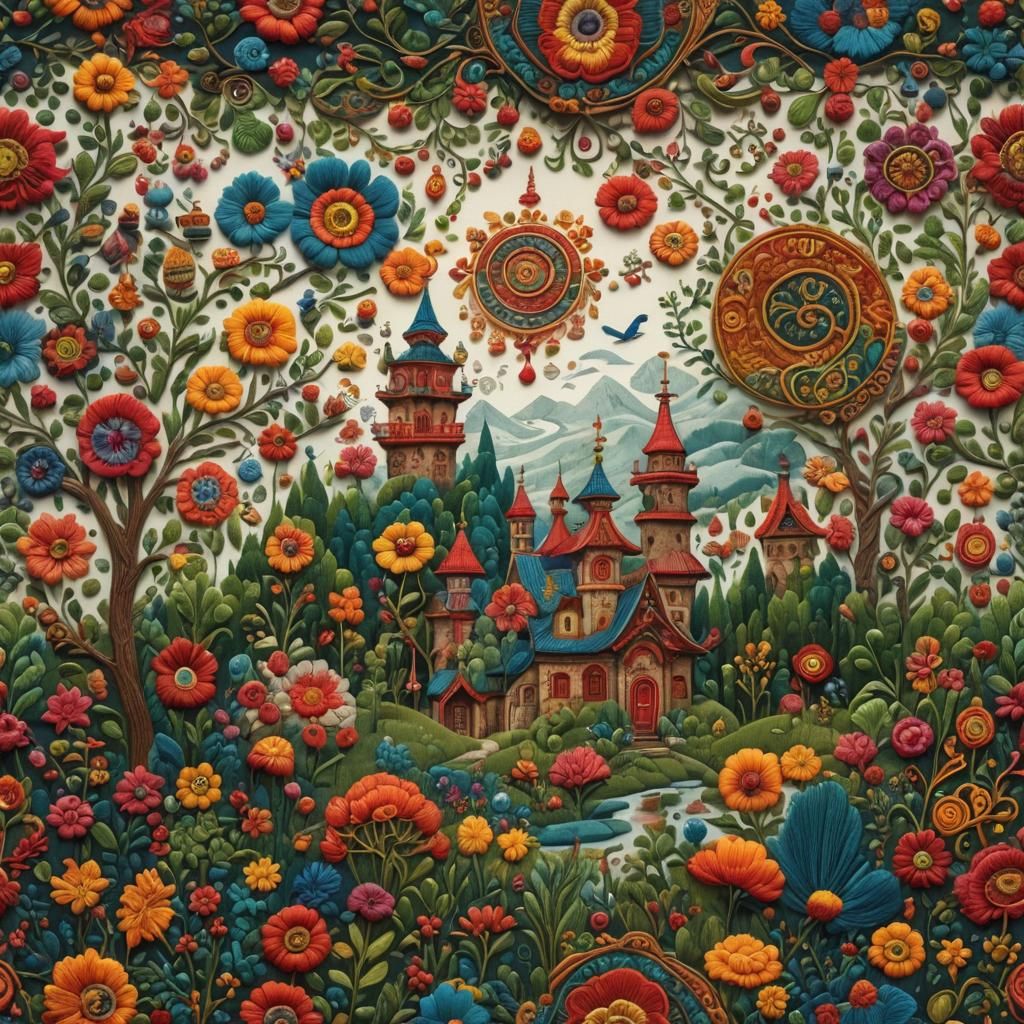 Cultural Folk Art Embroidery in Unreal Engine Style