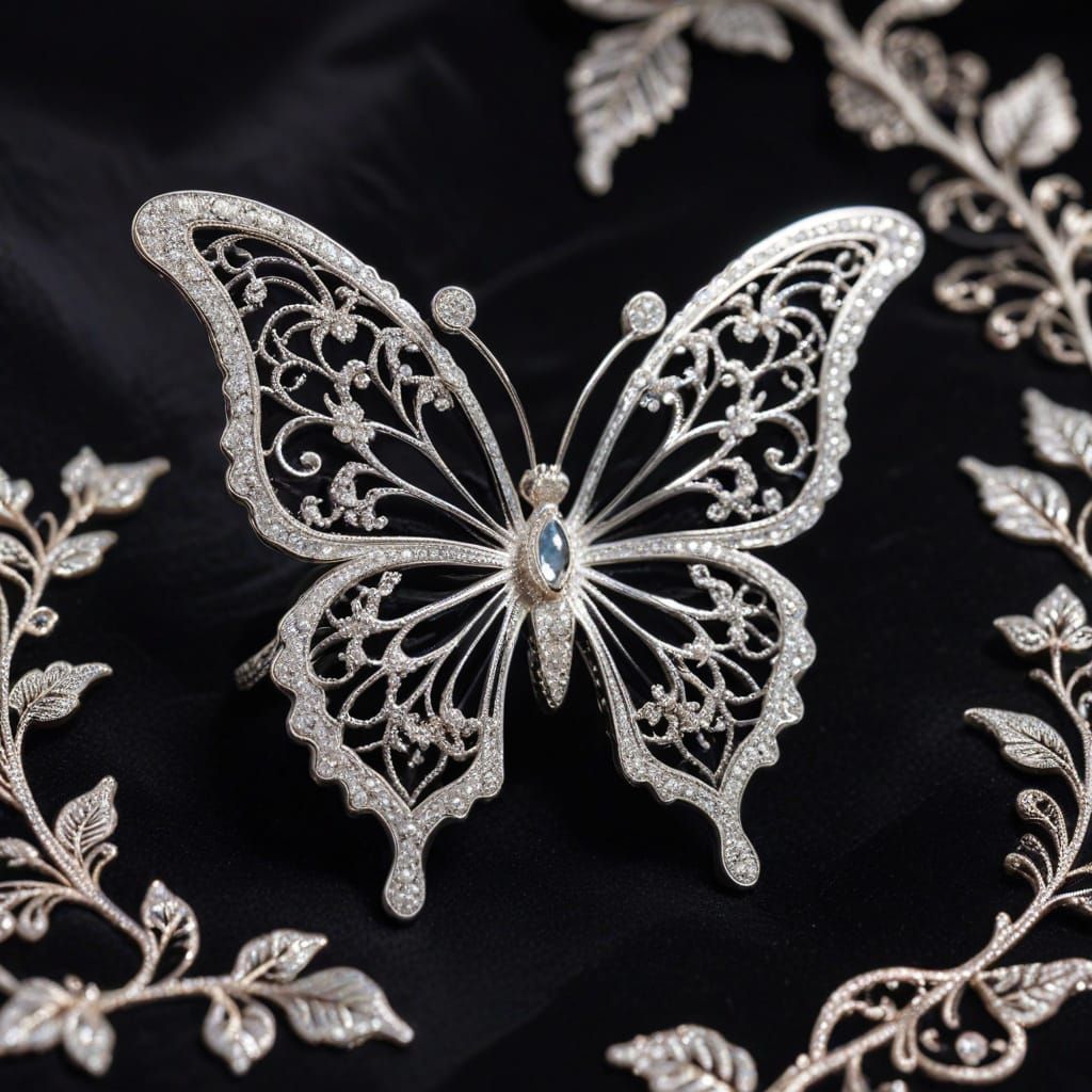 Delicate Diamond Butterfly on Velvet Rose