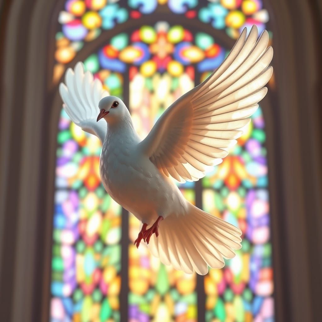 Hyper-Realistic Dove of Peace in Stained Glass Glory