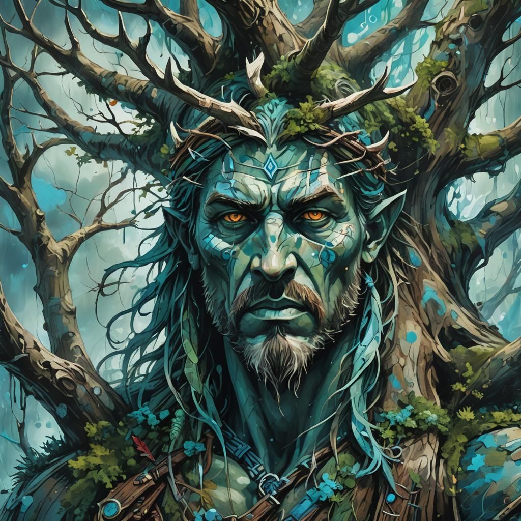 Ullr's Face on Norse Tree of Life, Pollock Style