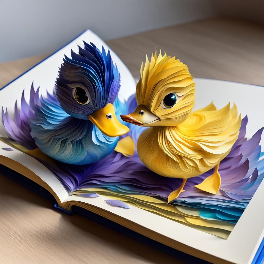 Mythical Duck in a Pop-Up Book, Watercolor Art