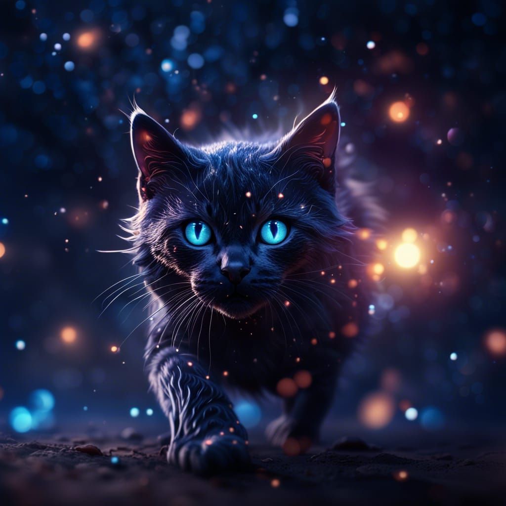 Constellation Cat Running at Night: Digital Art