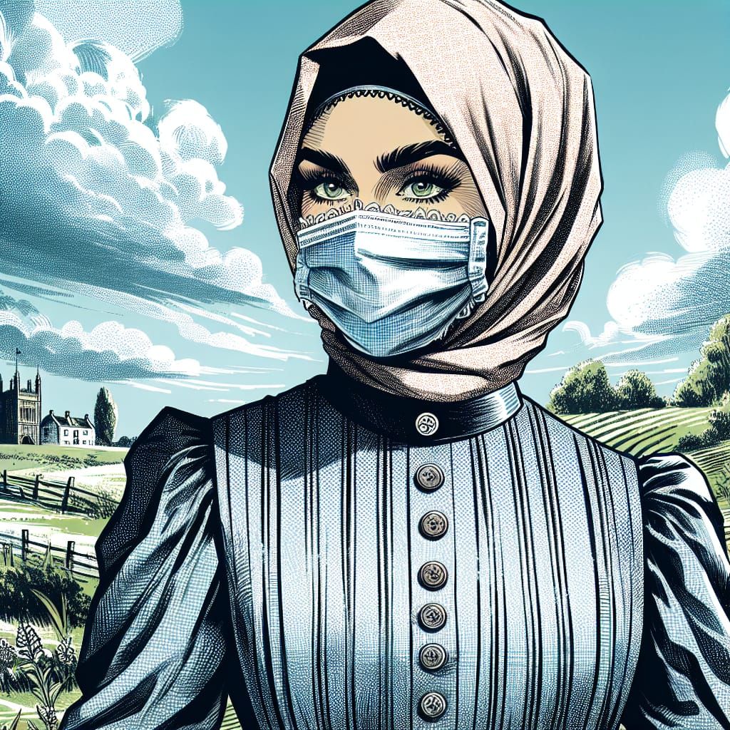 Victorian Hijabi Woman in Retro Comic Book Style