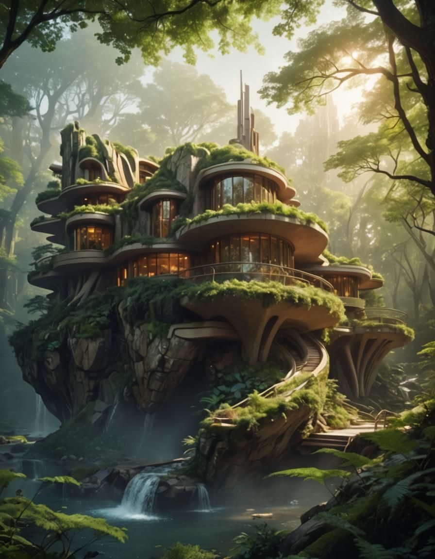 Futuristic Organic Architecture in Wright Style