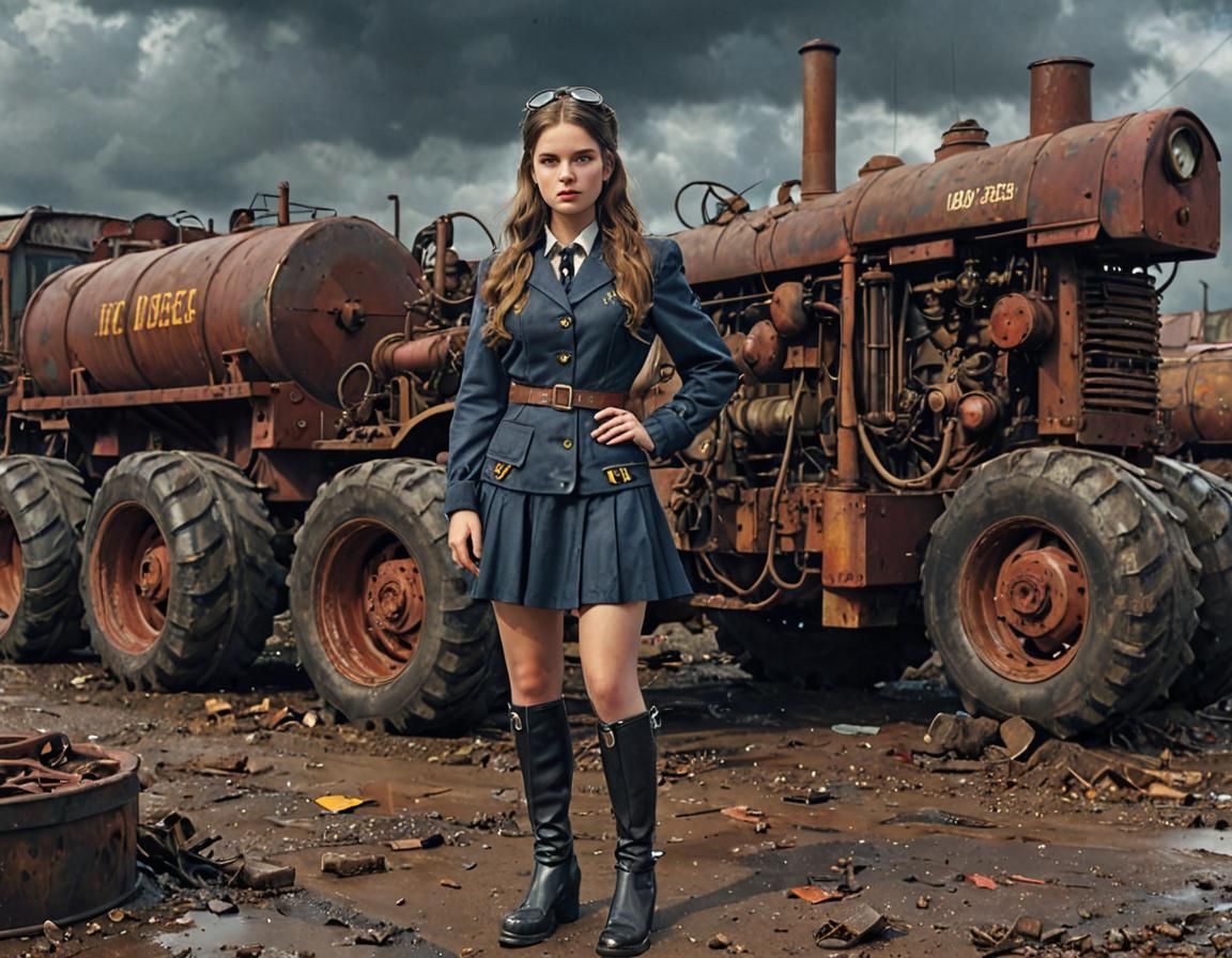 Dieselpunk Girl in Industrial Factory Scene