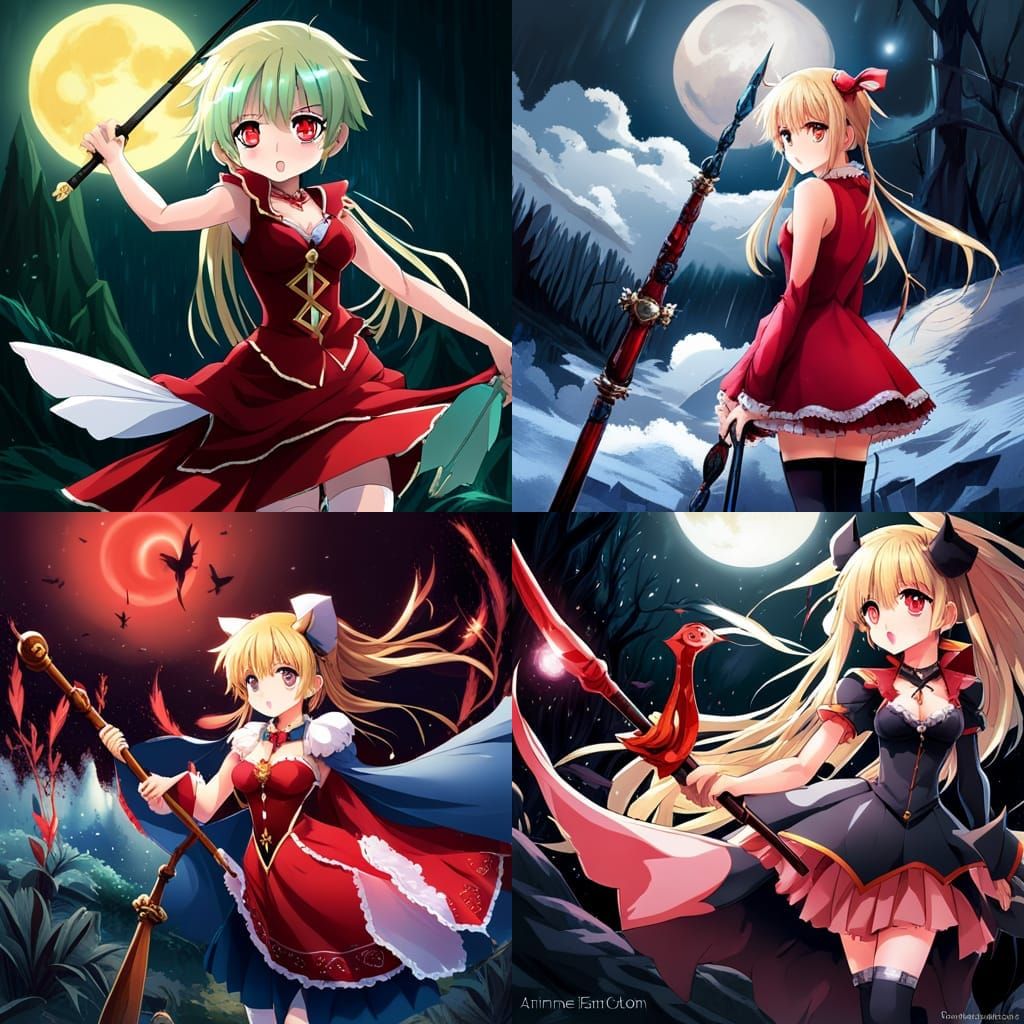 Blonde Magical Girl in Rainy Forest, Anime Style