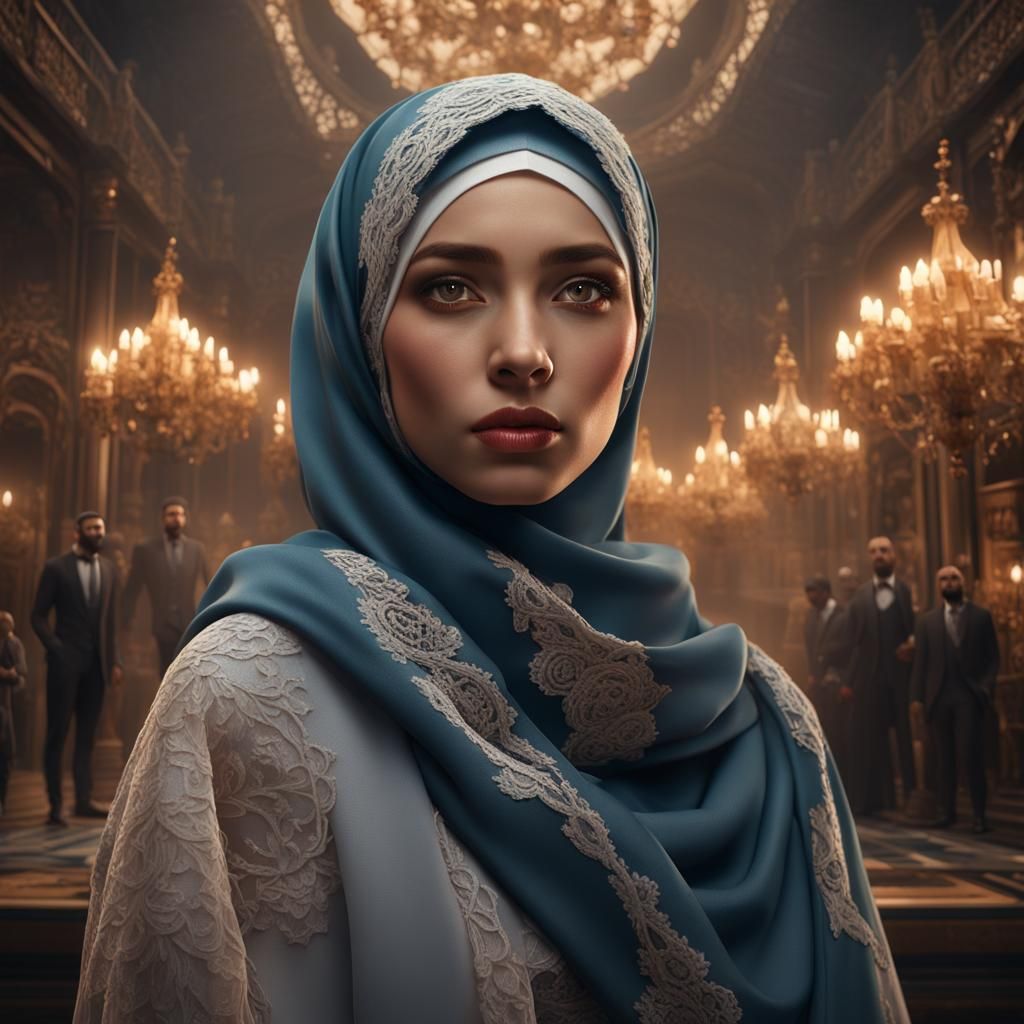 Young Woman in Hijab: Detailed Matte Painting