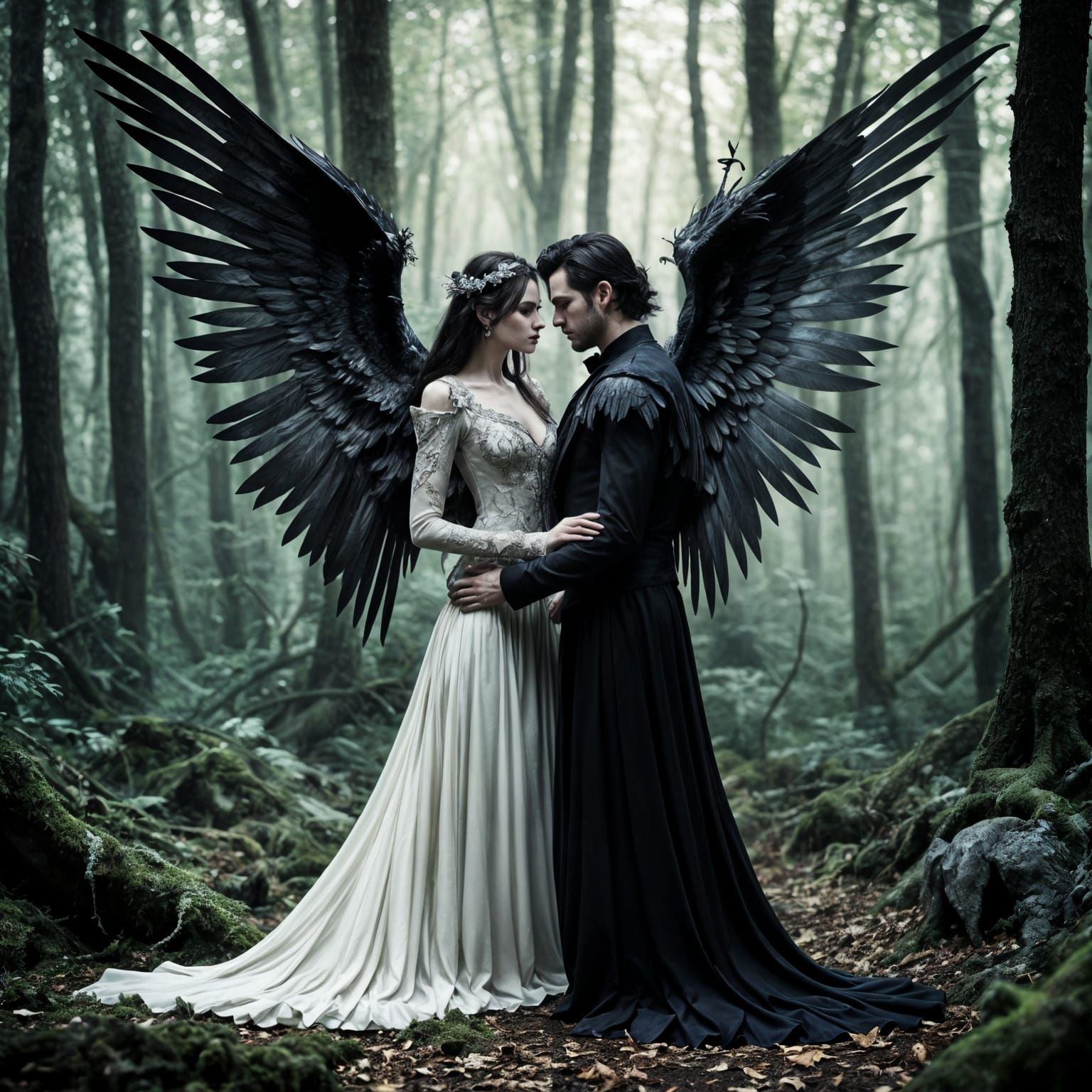 Angelic Couple in Enchanted Forest