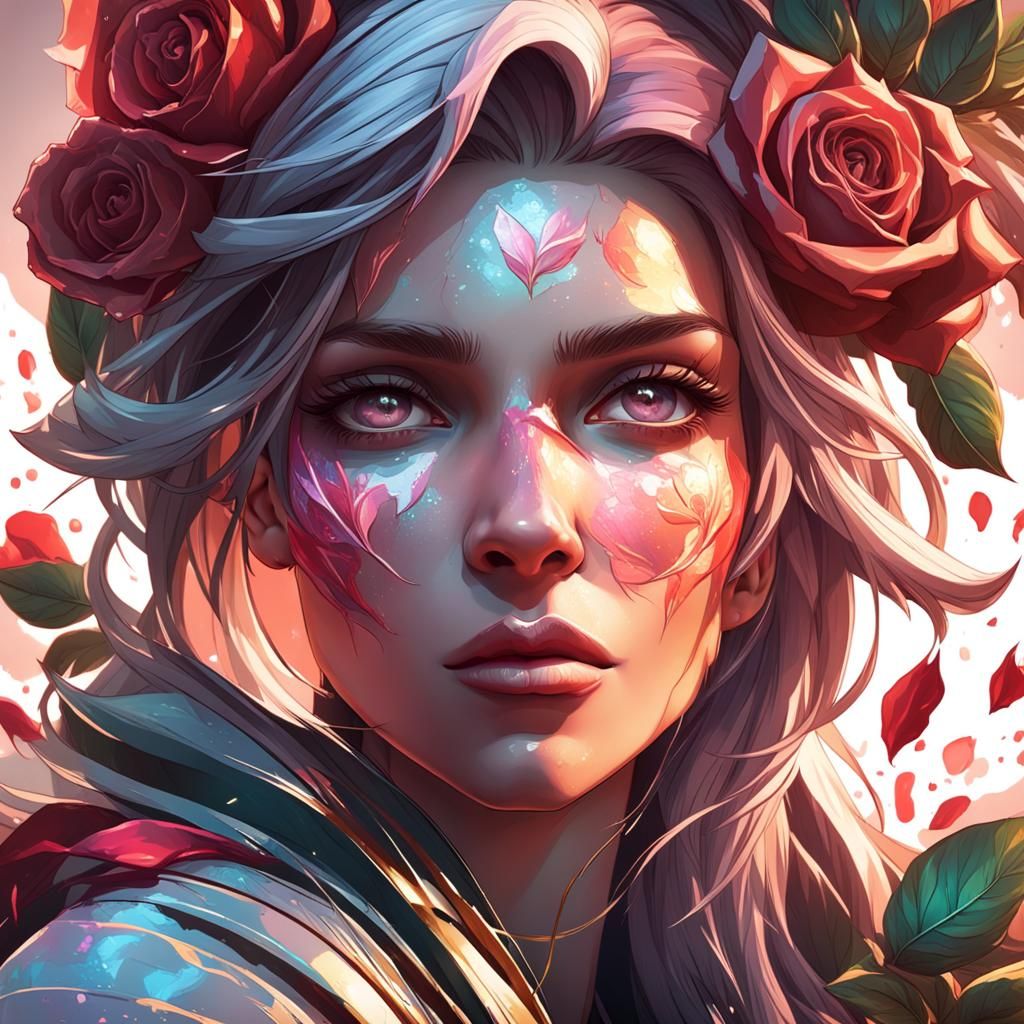 Hyperdetailed Rose Portrait in Art Nouveau Style