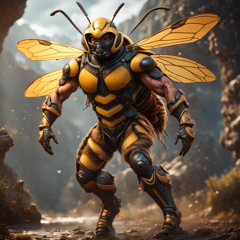 Hyperrealistic Bee Warrior: A Stunning Full Body Image