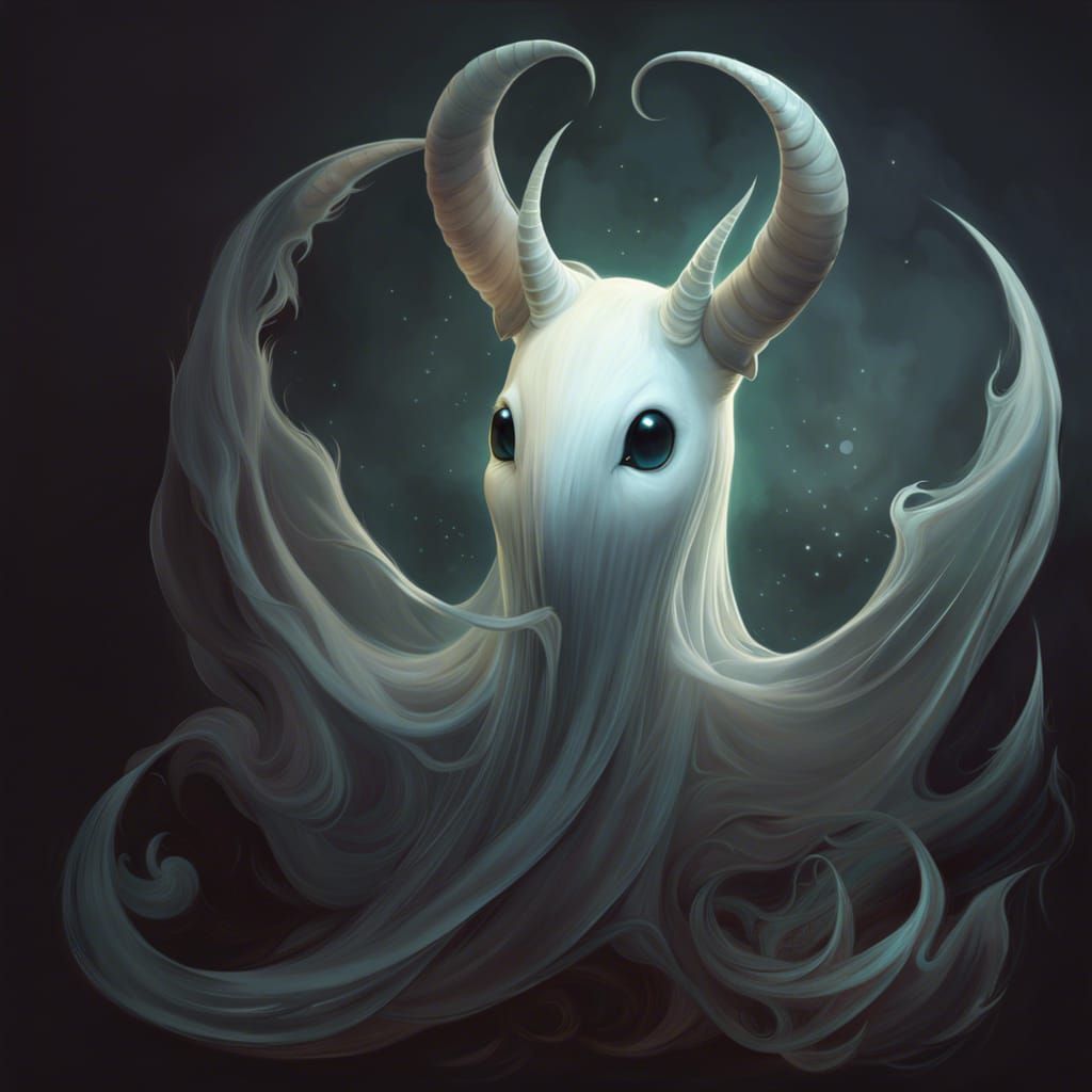 Adorable Ghost with Horns in Fantasycore Style