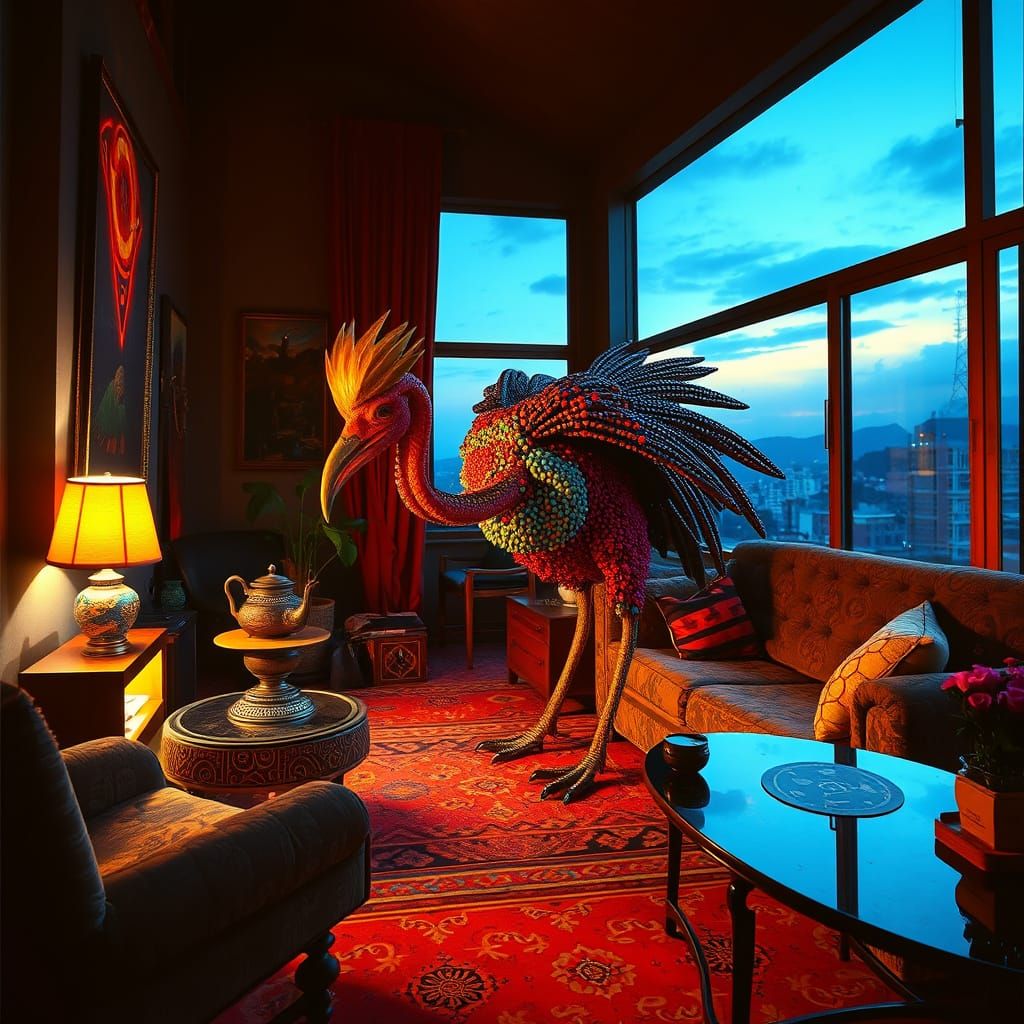 Beaded Vulture in Rio, Futuristic Art Style