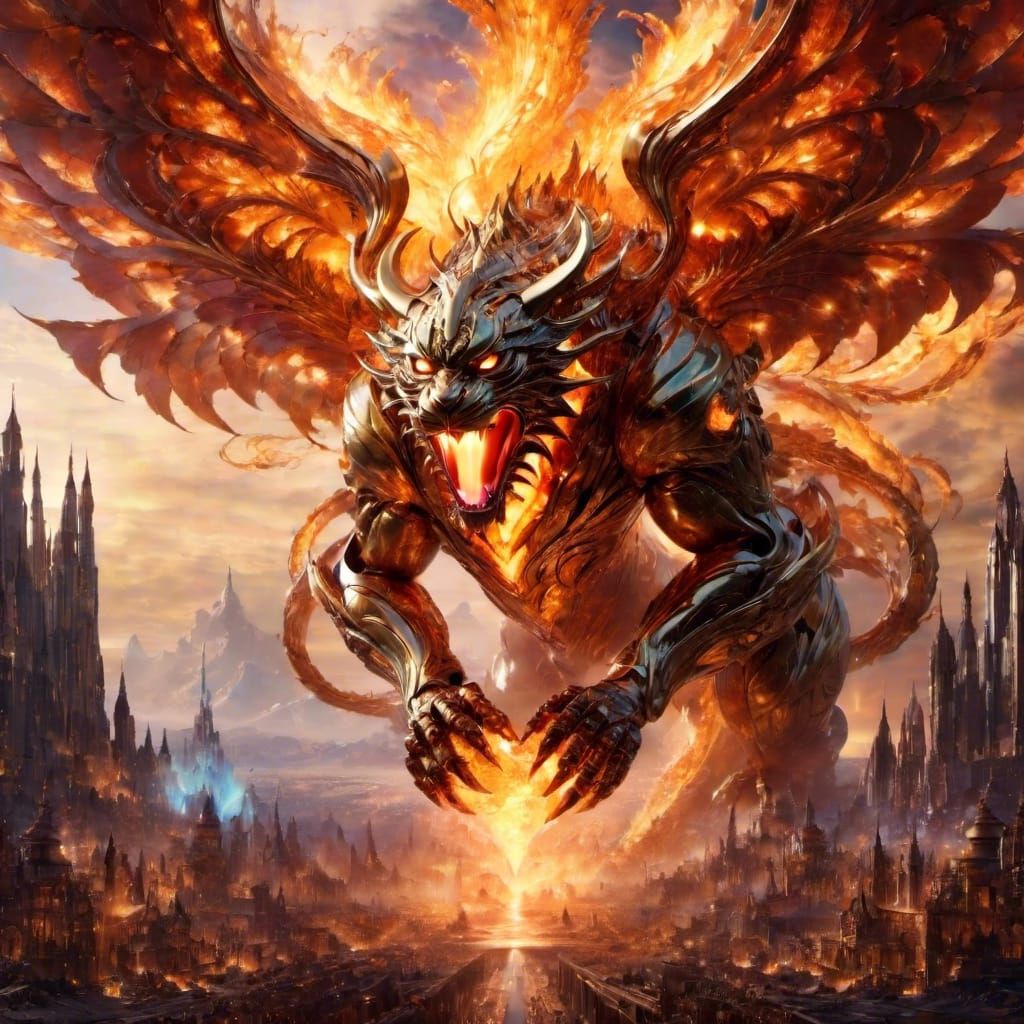 Translucent Fire Tiger in Fantasy Landscape