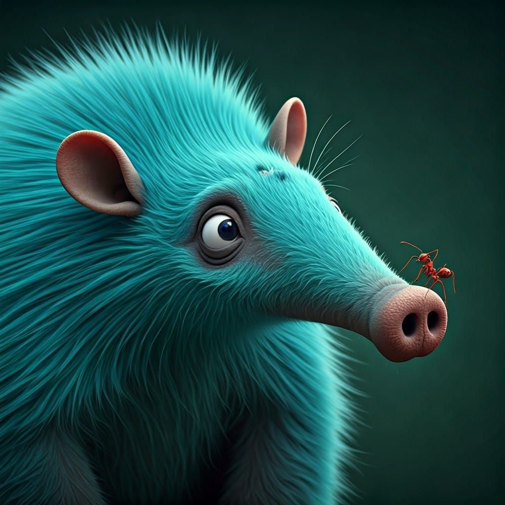 Anthropomorphic Aardvark and Ant Macro Photo